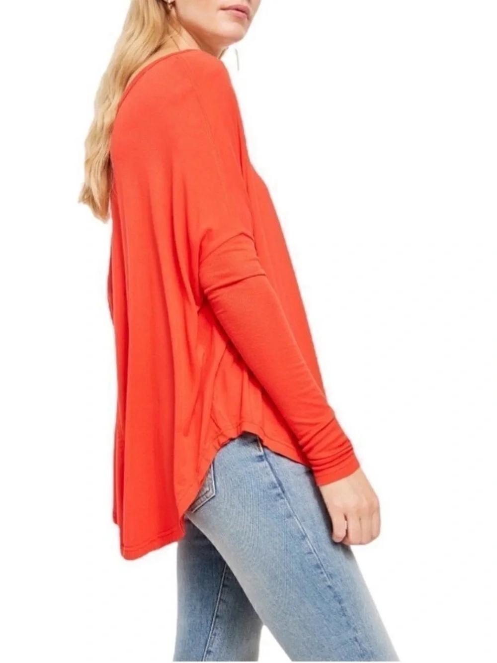Free People Moonshine Cotton Long Sleeve Tunic Top Coral Orange Size Small NWT